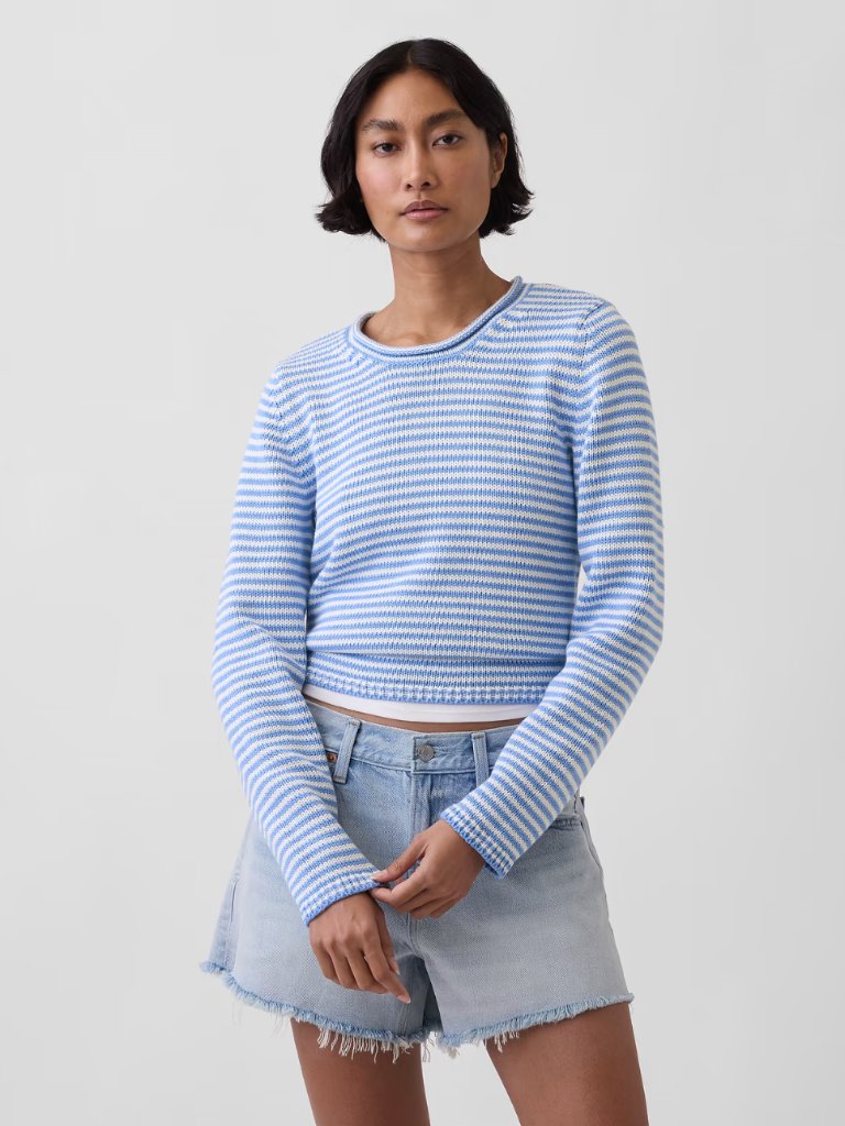 Gap 100% Cotton Rollneck Sweater, Blue Stripe
